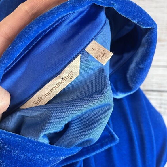 Soft Surroundings Blouse size Large Royal Blue Velveteen Stretch Comfy Casual - Picture 13 of 13